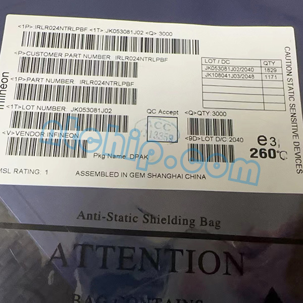 IRLR024NTRLPBF Product Outer Packaging and Label Information
